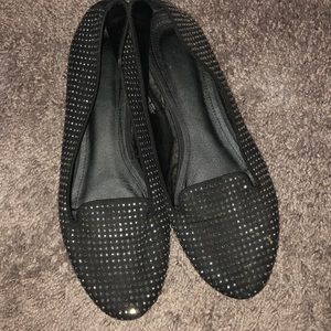 Black shoes (flats) with studs silver rhinestones